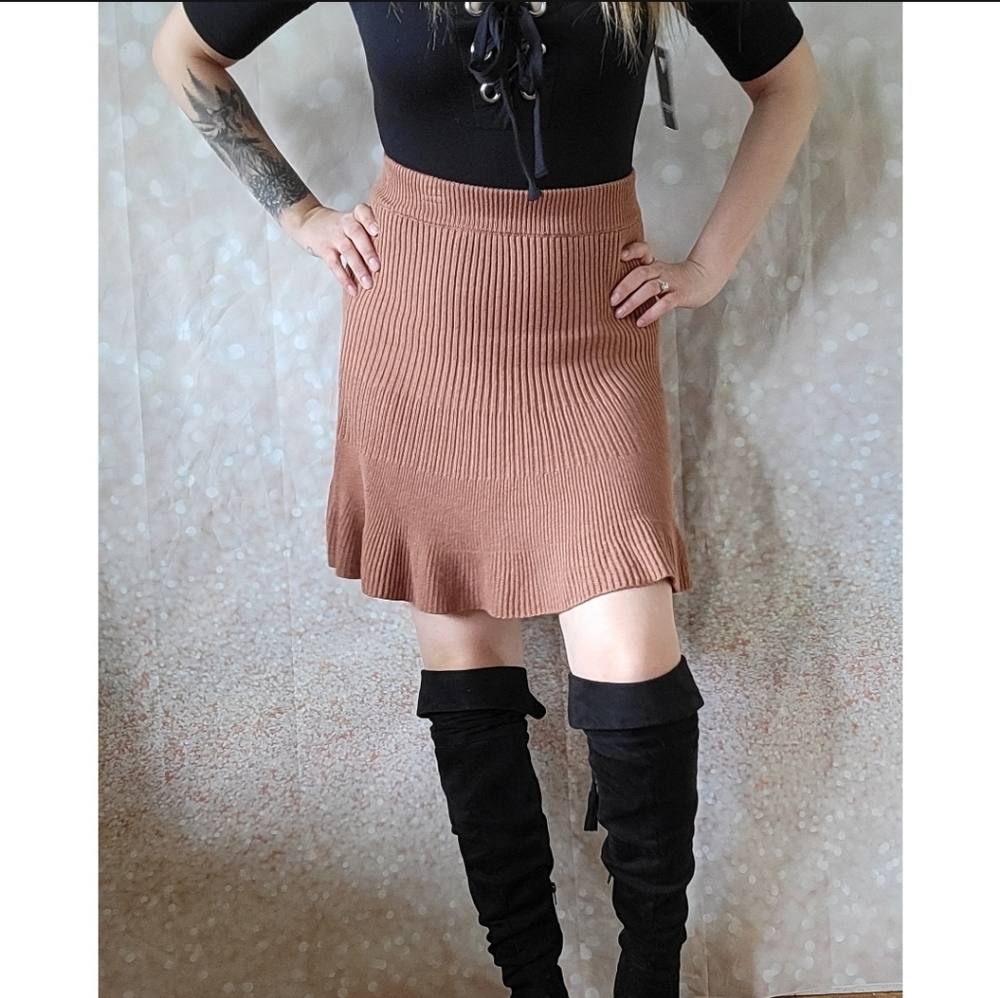 Free People Solid Gold Ribbed Skirt - Picture 6 of 12